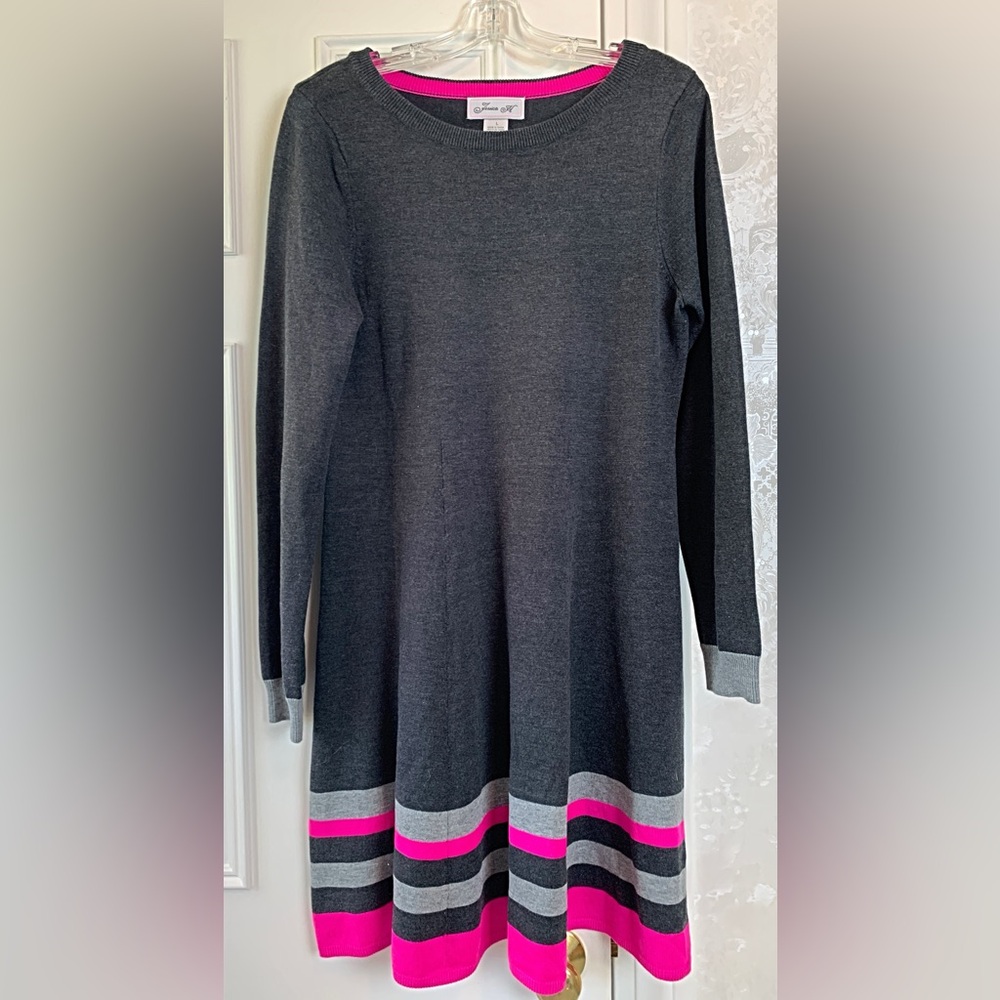Jessica H Gray and Pink Striped Sweater Dress